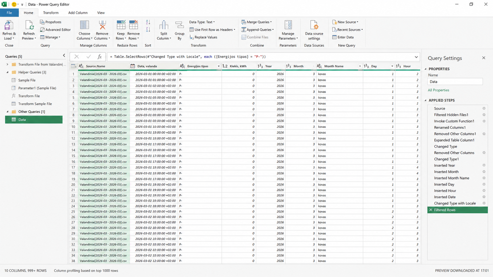 Power Query-prepared sales table for an automated report and Power BI data model